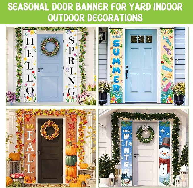 Preboun 4 Pairs Seasonal Door Banners Decorations Set Fall Porch Signs Banners - Image 4