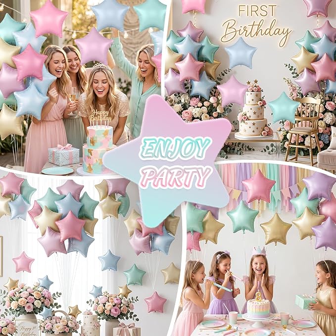 Pastel Star Balloons, 18 Inches Colorful Star Foil Balloon - Image 5