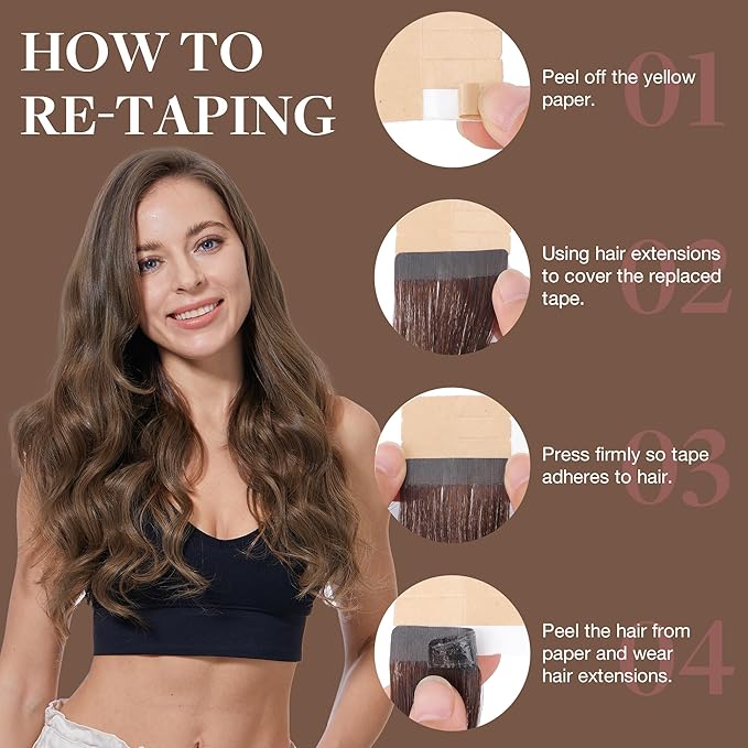 GOO GOO Tape in Hair Extensions Human Hair, 5 Light Ash Brown, 22inch 100g 40pcs, Skin Weft Seamless Invisible, Silky Straight with Thick Ends, Remy Human Hair