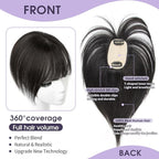 10 Inch Real Human Hair Topper with Bangs for Women Covers Thinning Crown, Clip-In Hair Topper for Thinning Hair (Natural Black)