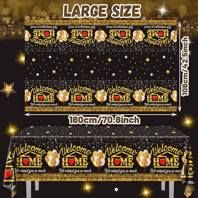 Welcome Home Decorations Tablecloth 3Pcs Welcome Back Home Black Gold We Missed - Image 3