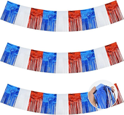 BEISHIDA Red White Blue Fringe Garland Banner Wall Tinsel Foil Streamers | 3Pack by Beishida