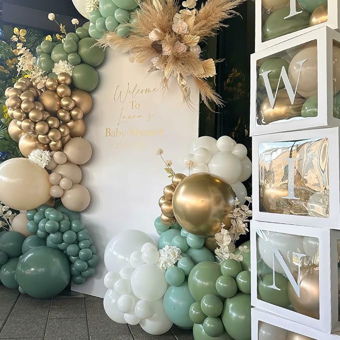 HILAVO Dusty Blue Sage Green Balloon Arch Kit Slate Fog Blue Pastel Green White - Image 4