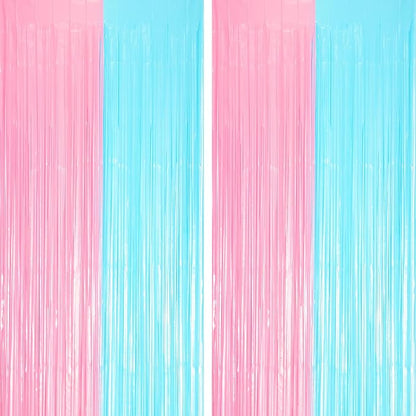 Voircoloria Pastel Blue Pink Fringe Backdrop Curtains, 2 Pack | Tinsel Streamers by Voircoloria