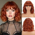 MISSQUEEN Orange Wavy Wigs With Bangs Curly Short Bob Wigs for Women for Heat Resistant Fiber Synthetic Colorful Wig for Daily Party Cosplay Chrismas Halloween Used