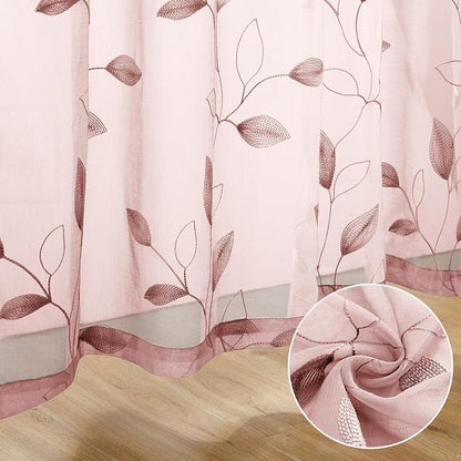 HOMEIDEAS Blush Pink Floral Sheer Curtains 63 Inches Long 2 Panels Embroidered - Image 5