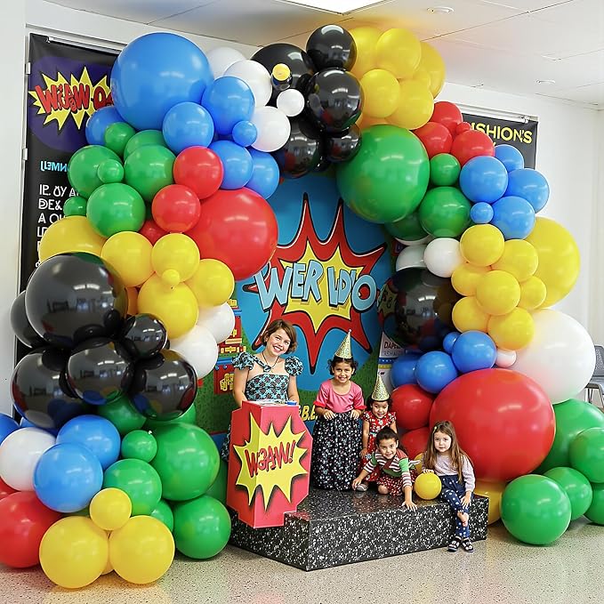 412Pcs Red Blue Yellow Green Black Balloon Arch Garland Kit, 18 12 10 5 Inch - Image 6