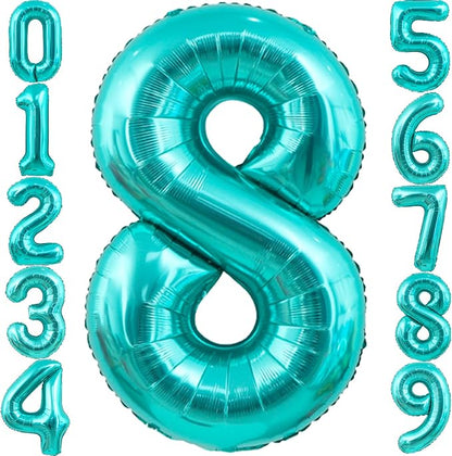 40 Inch Big Teal Blue Number 8 Foil 0-9 Mylar Helium Balloons | Large Digital by SULALABOO
