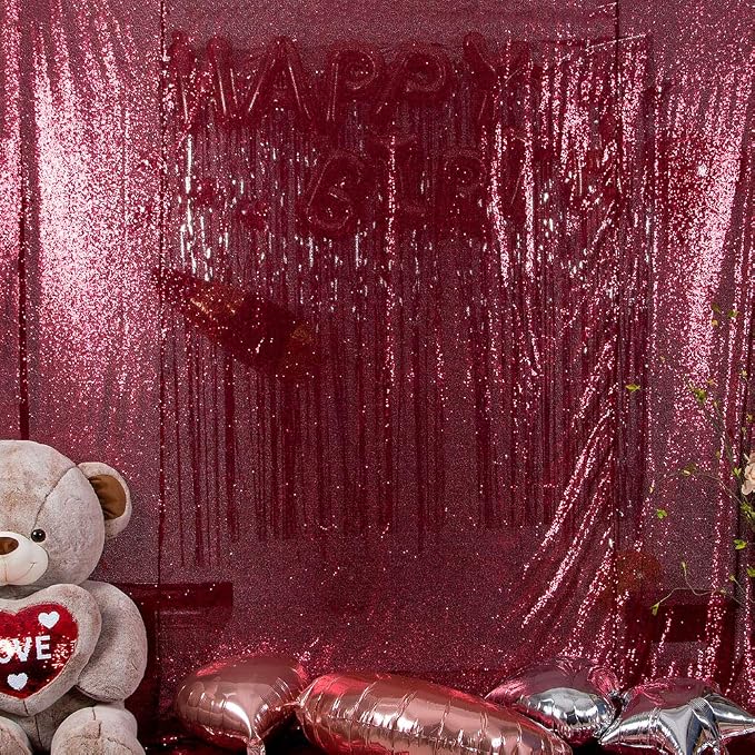 JYFLZQ Burgundy Sequin Backdrop Curtains 6ft x 8ft 1 Panel Glitter Photo Booth - Image 4