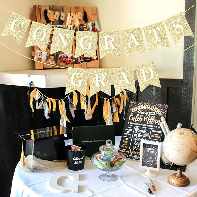 Hoogict Graduation Decorations Congrats Grad Banner Gold Graduation Party - Image 3