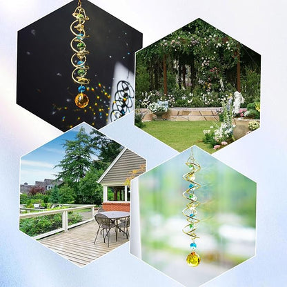 20.5in Yellow Crystal Gazing Ball Spiral Wind Spinner Suncatcher Decor | Yellow - Image 5