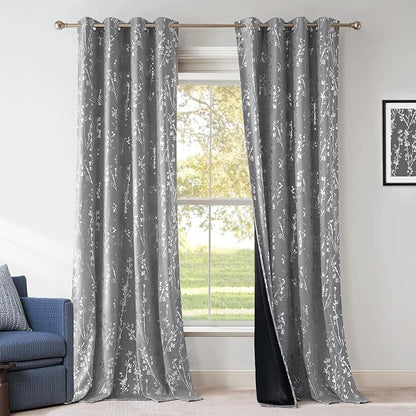 NICETOWN 100% Blackout Curtains 84 inches Long, Grommet Floral Branch Curtains - Image 7