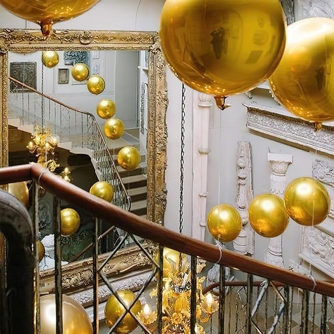 PartyWoo Metallic Gold Large Round Giant 4D Foil Balloons 6pcs 22 Inch | 22 Inch - Image 2