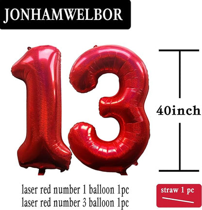 Jonhamwelbor 40 Inch Laser Red 13 Balloon Numbers Foil Mylar Giant Balloon - Image 2