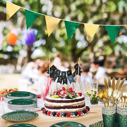 Green Gold Party Decorations Metallic Fabric Triangle Pennant Banner Flag - Image 7