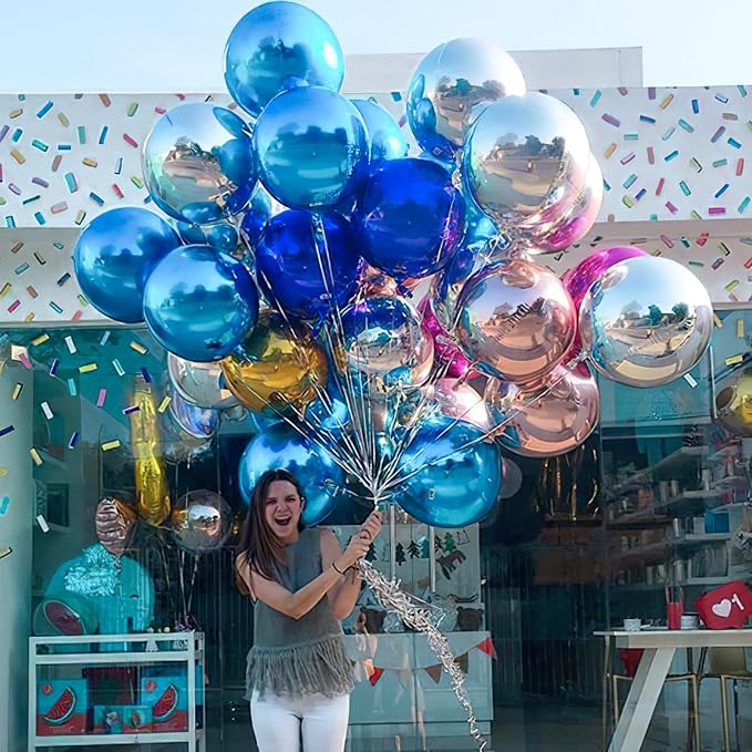 PartyWoo Light Blue Large Round Giant 4D Jumbo Foil Balloons 6pcs 22 Inch | 22 - Image 2