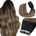 LaaVoo Hair Extensions Tape in Ombre Real Human Hair Tape in Extensions Natural Black to Medium Brown Mixed Caramel Brown 22 Inch 40pcs/100g