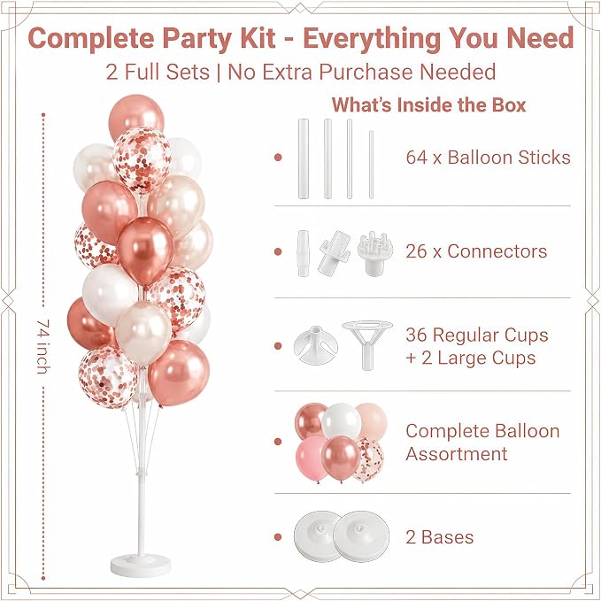 HIINS Rose Gold White Balloon Stand Kit Set of 2 - Image 2