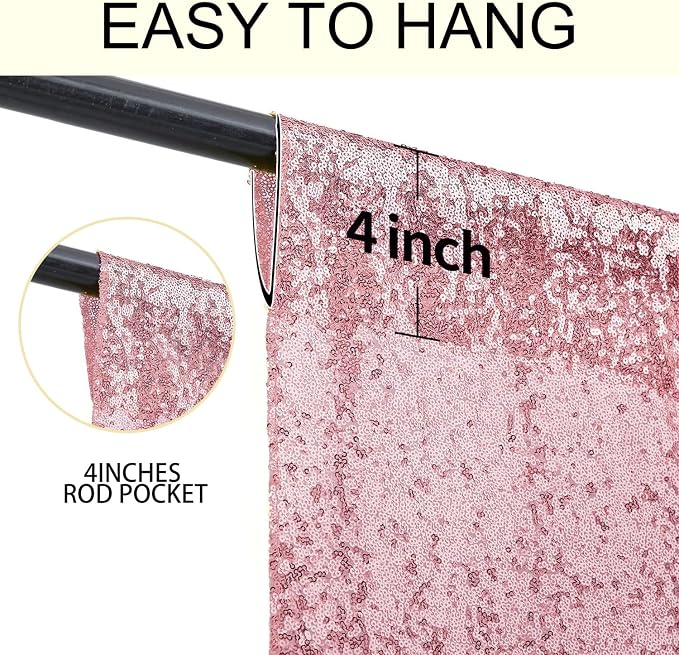 2×8FT-2PCS Light Pink Sequin Backdrop Curtains Panels, Photography Backdrop - Image 5