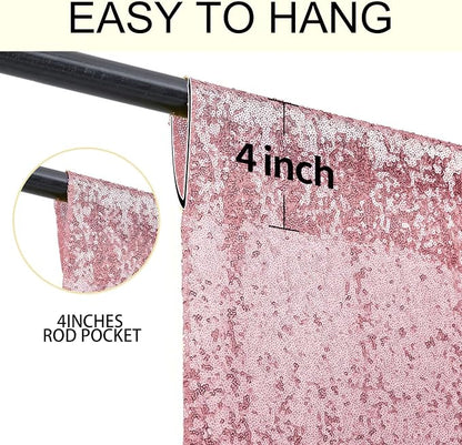 2×8FT-2PCS Light Pink Sequin Backdrop Curtains Panels, Photography Backdrop - Image 5