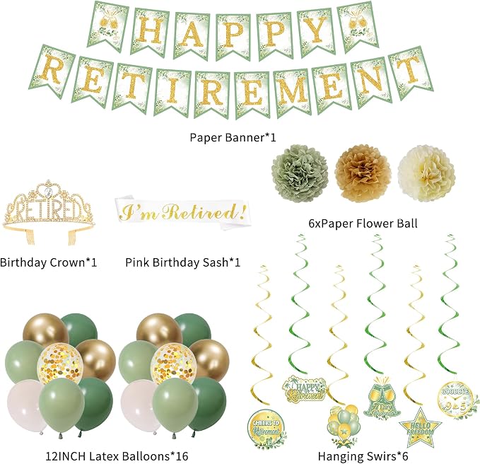 Holkcog Green Retirement Party Decorations Women Men, Hanging Swirls Cards - Image 3