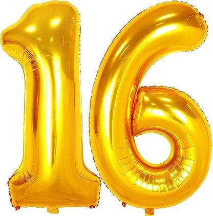 Jonhamwelbor 16 Number Balloons Gold Big Giant Jumbo Number 16 Foil Mylar by Jonhamwelbor