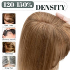 SEGO Hair Toppers for Women Real Human Hair with Thinning Hair, Toppers Hair Pieces Clip in Toppers Straight Hair Pieces with Front Bangs 150% Density Silk Base -12 Inch #6 Light Brown