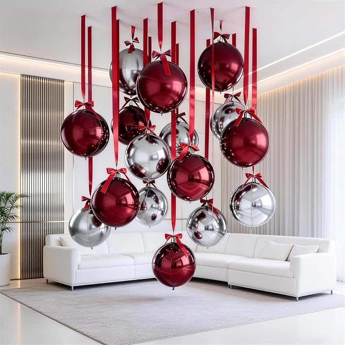 9 Pcs Burgundy Silver Round Foil Balloons Maroon Wine Red Metallic Silver - Image 7