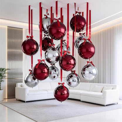 9 Pcs Burgundy Silver Round Foil Balloons Maroon Wine Red Metallic Silver - Image 7