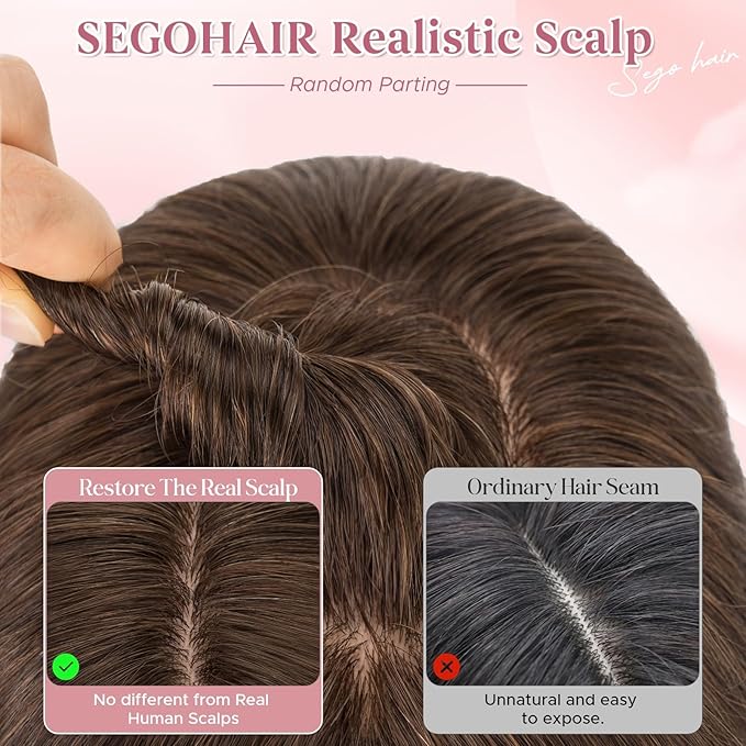 Real Human Hair Toppers for Women 3.54"*4.72" Silky Base 150% Density With Bangs Adjustable Parting Clip-In Topper Hairpieces for Women with Thinning Hair 10 Inches Dark Brown