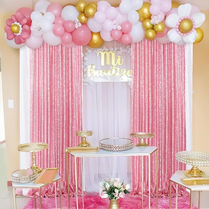 Backdrop Curtain Drapes 4 Pieces 2FTx8FT Blush Pink Wedding Backdrop | - Image 7
