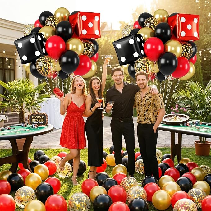 Red Black Gold Balloon, 22 Inch Dice Foil Balloons, Metallic Gold Confetti - Image 4