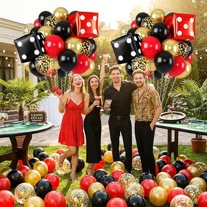 Red Black Gold Balloon, 22 Inch Dice Foil Balloons, Metallic Gold Confetti - Image 4