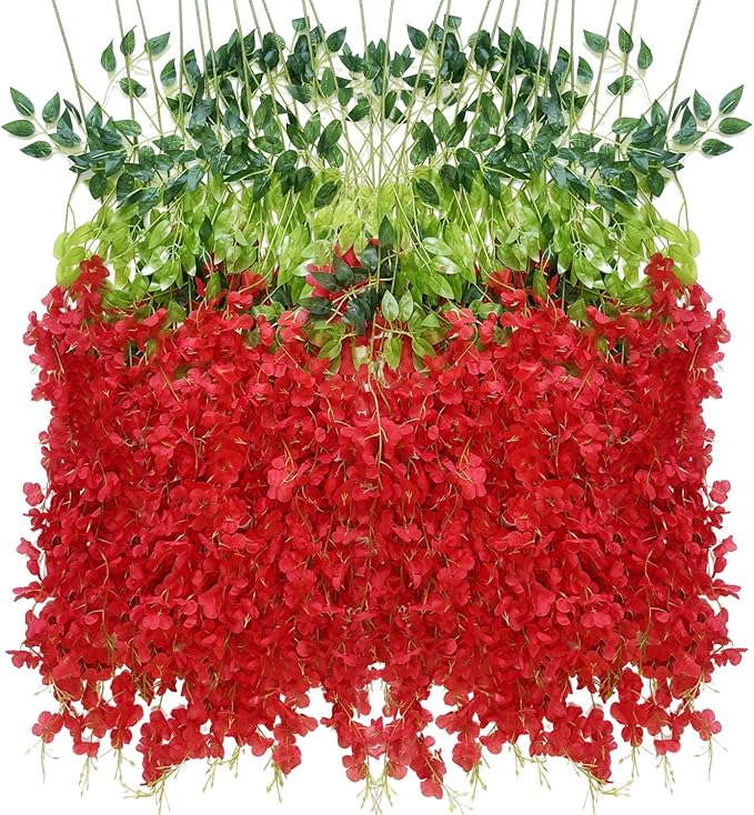 Artificial Wisteria Hanging Flowers Fake Wisteria Flower Garland Silk Vines by WONICE