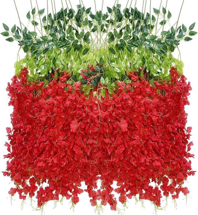 Artificial Wisteria Hanging Flowers Fake Wisteria Flower Garland Silk Vines by WONICE