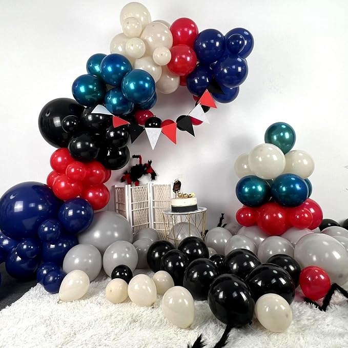 128 Pcs Red Blue Black Balloon Arch Kit, Latex Matte Balloons Different Sizes - Image 6