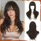 SOFEIYAN Long Straight Layered Wig with Bangs 24 Inch Synthetic Natural Hair Wig Soft Heat Resistant Long Wigs for Women Daily Party Use