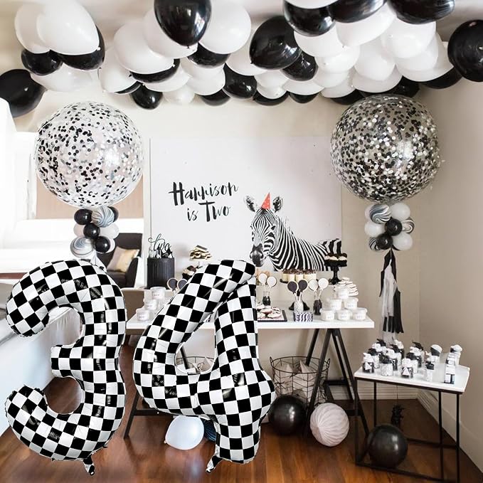 Checkered Number Balloon 1, Large Self Inflating Black and White Number 1 - Image 5