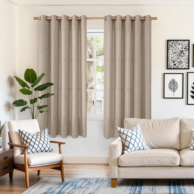 YoungsTex Linen Curtains 63 Inches Length Textured Short Drapes - Image 2