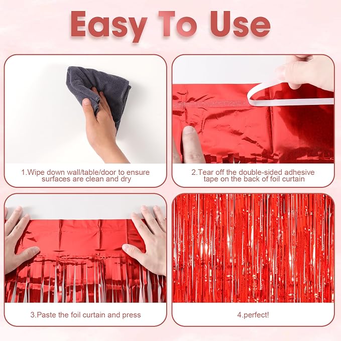 Voircoloria Laser Red Foil Fringe Backdrop Curtains, 2 Pack | Tinsel Streamers - Image 4