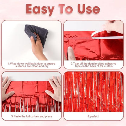 Voircoloria Laser Red Foil Fringe Backdrop Curtains, 2 Pack | Tinsel Streamers - Image 4