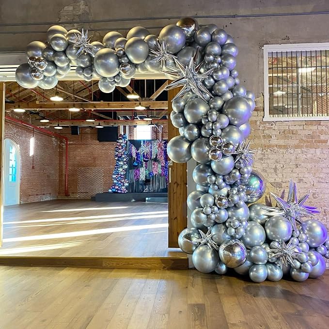 Silver Balloon Arch Kit, 18 12 10 5Inch Different Size Balloons - Image 3