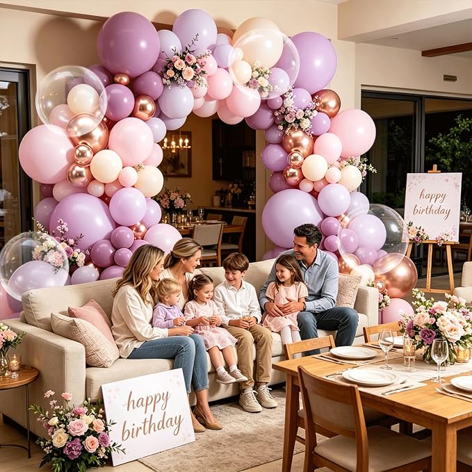 Dusty Purple Balloons Arch Kit, Lavender Gold Pink Clear, Party Decor | 128pcs - Image 7