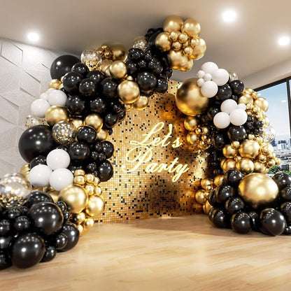 182pcs Black and Gold Balloons Garland Arch Kit, 5 10 12 18 inch Black White by FOTIOMRG