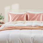 Rose Gold Satin Pillowcase Queen Size Set of 2 for Hair and Skin, Rose Gold Silk Pillowcase Breathable Pillowcase with Envelope Closure