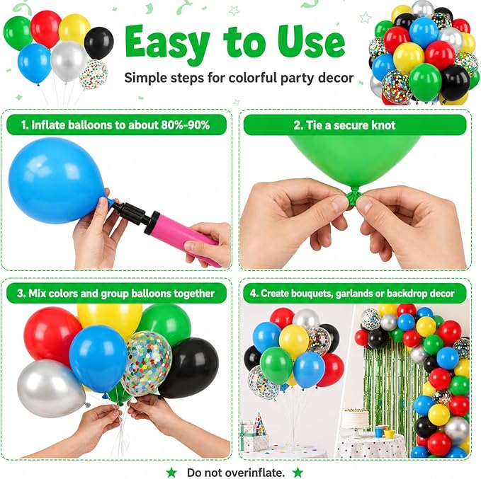 Red Yellow Blue Green Balloon, Game Themed Party Supplies - Image 4