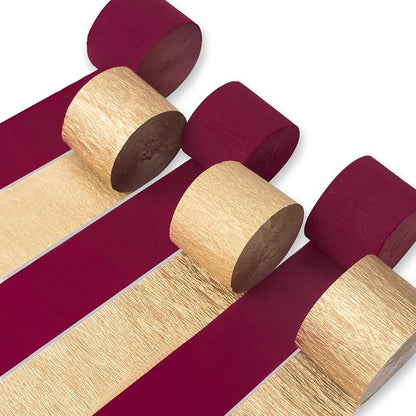 PartyWoo Gold and Burgundy Crepe Paper Streamers 6pcs 492ft Pack of Gold and by PartyWoo