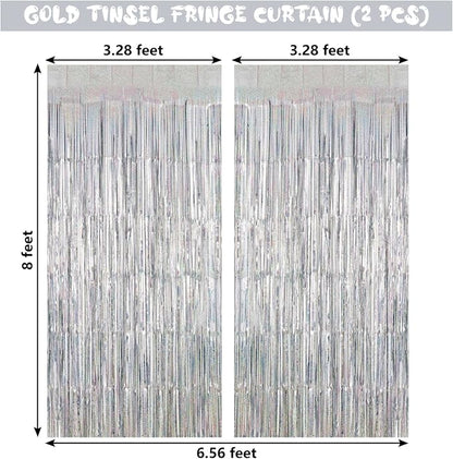Silver Tinsel Foil Fringe Curtain Backdrop, 3.3 x 8.2 ft Metallic Glitter - Image 3
