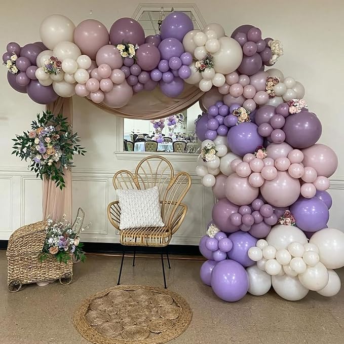 Dusty Purple Balloons Garland Arch Kit, Lilac Retro Pink Sand White Balloon - Image 5