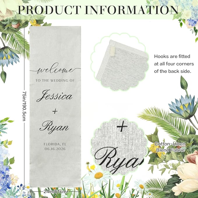 Personalized Wedding Welcome Sign Banner – Custom Couple Names & Date, Elegant - Image 5